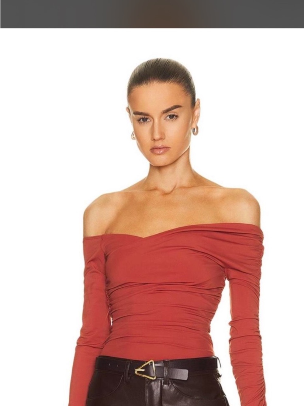 ALIX NYC Rust Red Off-Shoulder Long Sleeve Bodysuit